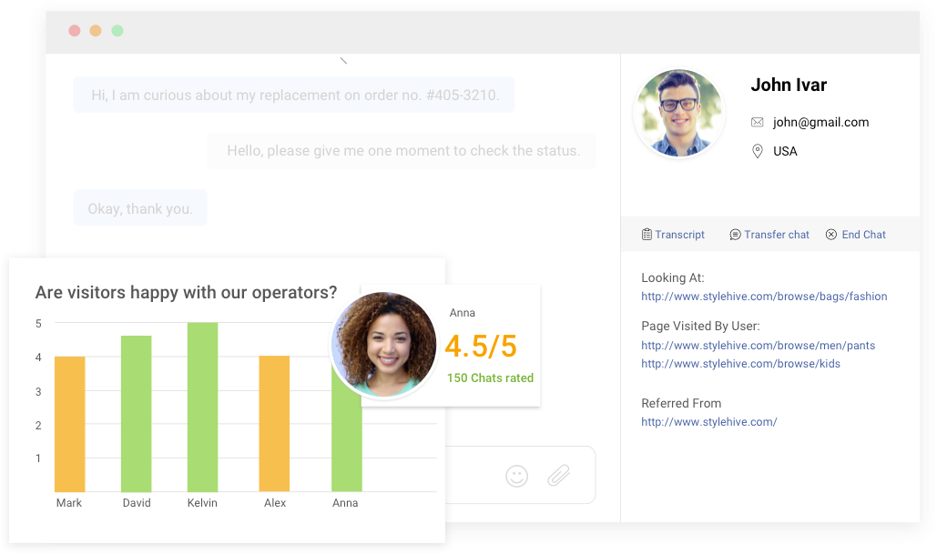 Operator monitor performance with live chat reporting
